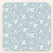 ハイビスカス水彩植物咲きシームレス スクエアペーパーコースター (正面)