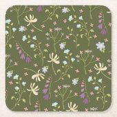 ハイビスカス水彩植物咲きシームレス スクエアペーパーコースター (正面)