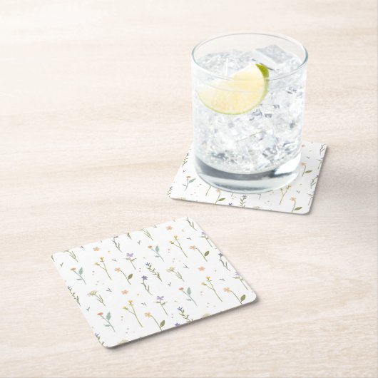 ハイビスカス水彩植物咲きシームレス スクエアペーパーコースター (インサイチュ)