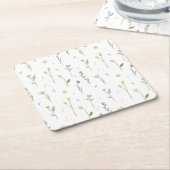 ハイビスカス水彩植物咲きシームレス スクエアペーパーコースター (アングル)