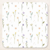 ハイビスカス水彩植物咲きシームレス スクエアペーパーコースター (正面)