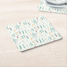 ハイビスカス水彩植物咲きシームレス スクエアペーパーコースター