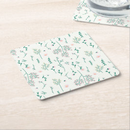 ハイビスカス水彩植物咲きシームレス スクエアペーパーコースター