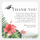 ハイビスカス熱帯カスタム文字卒業ありがとう スクエアシール (正面)