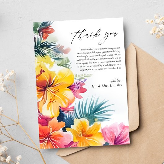 ハイビスカス熱帯ビーチ行先結婚式 サンキューカード