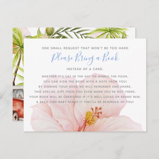 ハイビスカス熱帯産ベビーシャワーがブックカードを持ち込む インビテーションポストカード (正面/裏面)