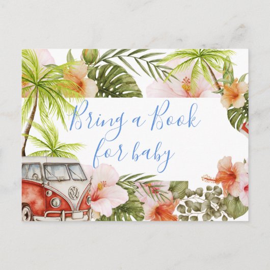 ハイビスカス熱帯産ベビーシャワーがブックカードを持ち込む インビテーションポストカード (裏面)