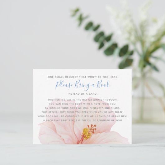 ハイビスカス熱帯産ベビーシャワーがブックカードを持ち込む インビテーションポストカード (スタンド正面)
