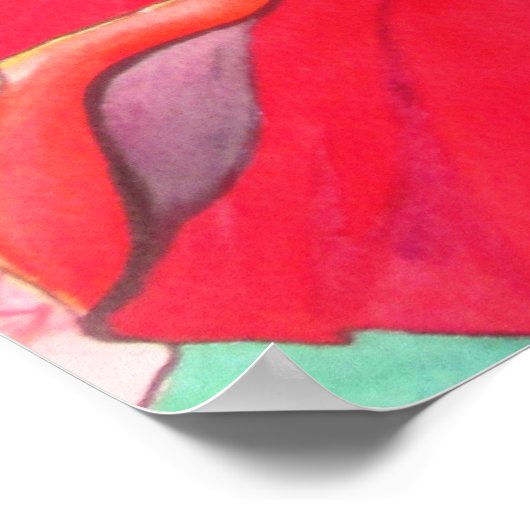 ハイビスカス熱帯花の水彩画 ポスター (角)