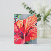 ハイビスカス熱帯花の水彩画 ポストカード (スタンド正面)