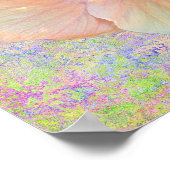 ハイビスカス熱帯花の虹色がかったピンク色の金ゴールド ポスター (角)