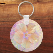 ハイビスカス熱帯花ピンクと金ゴールドかわいい夏 キーホルダー (正面)