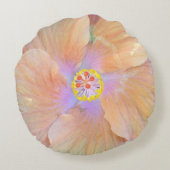 ハイビスカス熱帯花ピンクと金ゴールドかわいい夏 ラウンドクッション (裏面)