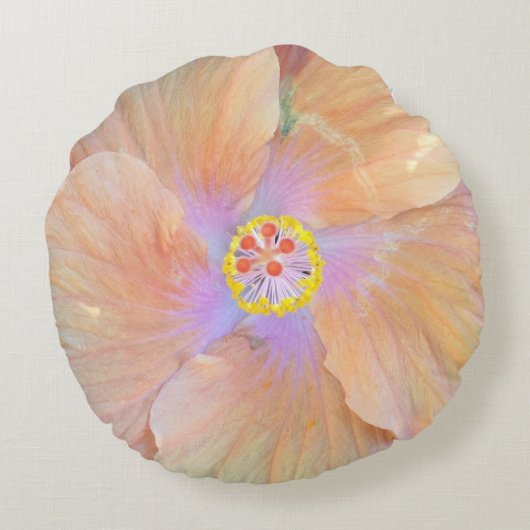 ハイビスカス熱帯花ピンクと金ゴールドかわいい夏 ラウンドクッション (裏面)