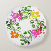 ハイビスカス熱帯花リースカラフルハワイアン ラウンドクッション (裏面)