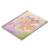 ハイビスカス熱帯花虹色ピンク金ゴールドかわいい ノートブック (左側)