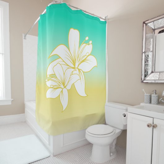 ハイビスカス砂と海グラデーション色 シャワーカーテン (インサイチュ)