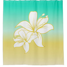 ハイビスカス砂と海グラデーション色 シャワーカーテン