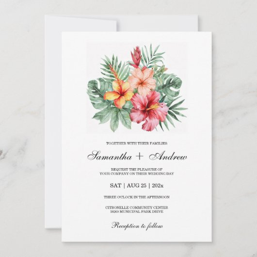 ハイビスカス結婚フラワーデザイン 招待状 (正面)