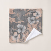 ハイビスカス花びら葉ズグレイ赤面ブルーシェード バスタオルセット (ウォッシュタオル)