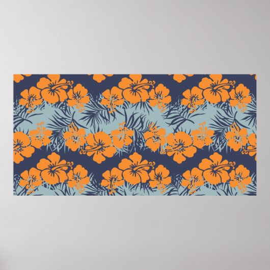 ハイビスカス花シームレスパターン、ヴィンテージフローラw ポスター (正面)