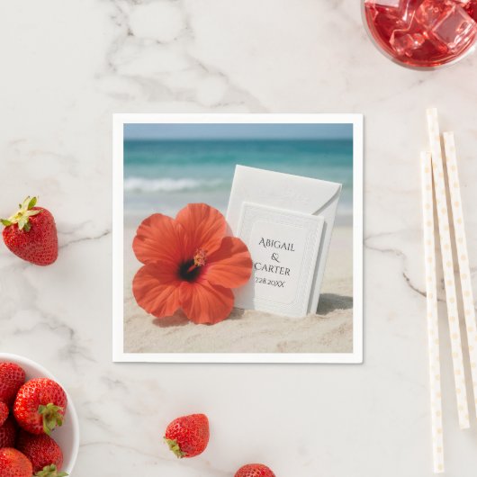 ハイビスカス花付ビーチ結婚式文房具 スタンダードカクテルナプキン (インサイチュ)
