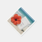 ハイビスカス花付ビーチ結婚式文房具 スタンダードカクテルナプキン (角)