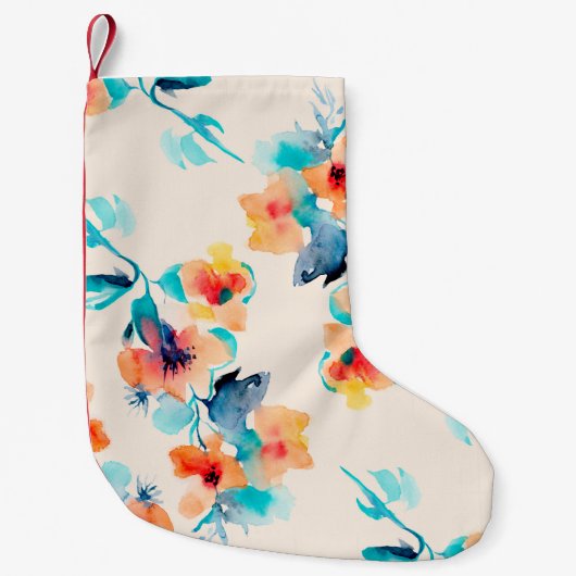 ハイビスカス花水彩イラストレーション模様 スモールクリスマスストッキング (正面)