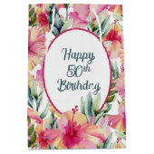 ハイビスカス花50誕生日 ミディアムペーパーバッグ (正面)