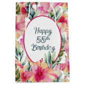 ハイビスカス花55誕生日 ミディアムペーパーバッグ (正面)