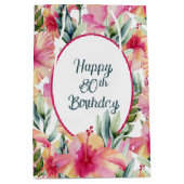 ハイビスカス花80誕生日 ミディアムペーパーバッグ (正面)