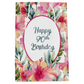 ハイビスカス花90誕生日 ミディアムペーパーバッグ (正面)