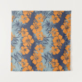 ハイビスカス花:ヴィンテージフローラ壁紙 タペストリー (正面(横))