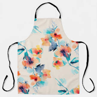 ハイビスカス花：水彩イラストレーション模様 エプロン