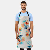 ハイビスカス花：水彩イラストレーション模様 エプロン (着用した状態)