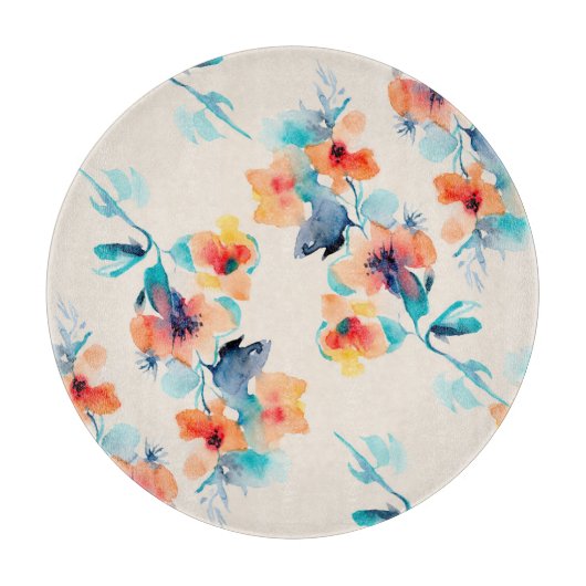 ハイビスカス花：水彩イラストレーション模様 カッティングボード (正面)