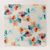 ハイビスカス花：水彩イラストレーション模様 ジグソーパズル (横)