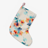 ハイビスカス花：水彩イラストレーション模様 スモールクリスマスストッキング (正面 (吊り時))