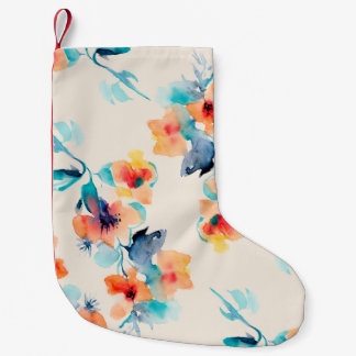 ハイビスカス花：水彩イラストレーション模様 スモールクリスマスストッキング