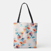 ハイビスカス花:水彩イラストレーション模様 トートバッグ (裏面)