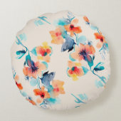 ハイビスカス花:水彩イラストレーション模様 ラウンドクッション (裏面)