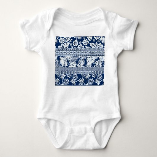 ハイビスカス葉、ハワイアンオーナメント。 ベビーボディスーツ (正面)