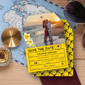 ハイビスカス行き先ウェディングラゲッジタグフォト セーブザデート