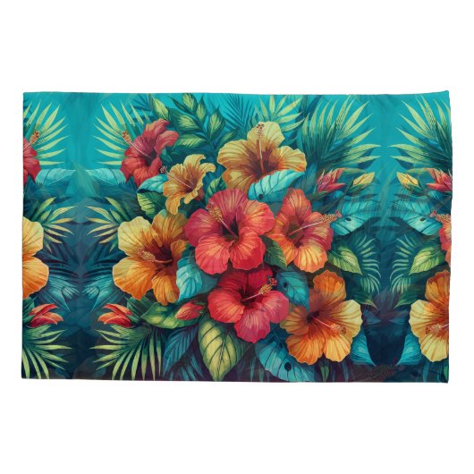 ハイビスカス調和:熱帯タペストリー枕の入り江 枕カバー (裏面)