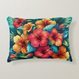 ハイビスカス調和：熱帯タペストリー枕カバー アクセントクッション