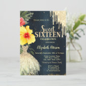 ハイビスカス金ゴールドドリップ、ドレスダークブルー甘い16 招待状 (スタンド正面)