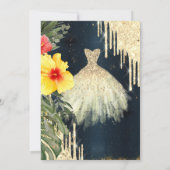 ハイビスカス金ゴールドドリップ、ドレスダークブルー甘い16 招待状 (裏面)