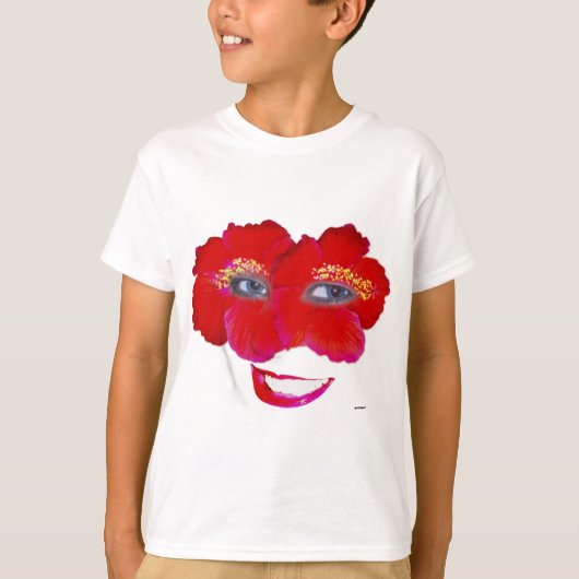 ハイビスカス顔とスマイル – 赤 Tシャツ (正面)