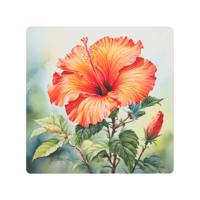 ハイビスカス2/3メタルウォールアート メタルプリント (正面)