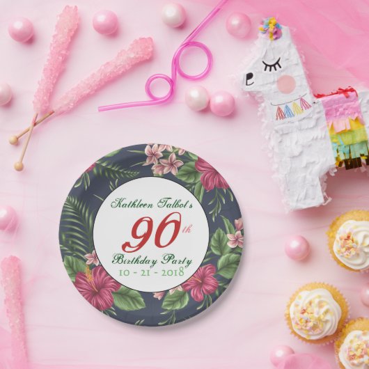 ハイビスカス90歳誕生日パーティー紙プレート ペーパープレート (パーティー)